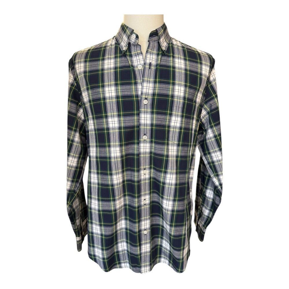 NWOT J. Crew‎ Men’s Large Alpine Navy Tartan Plaid Holiday Flex Casual Shirt